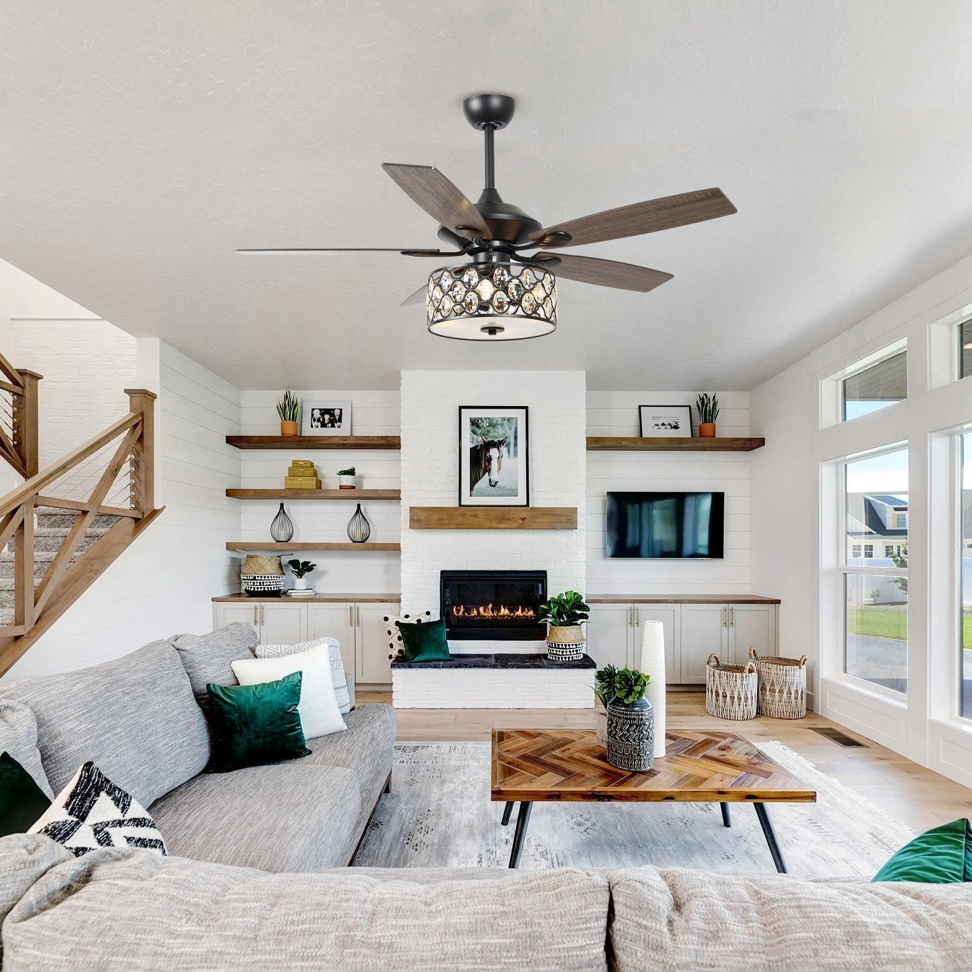 52" Tibuh Modern Downrod Mount Reversible Crystal Ceiling Fan with Lighting and Remote Control - ParrotUncle