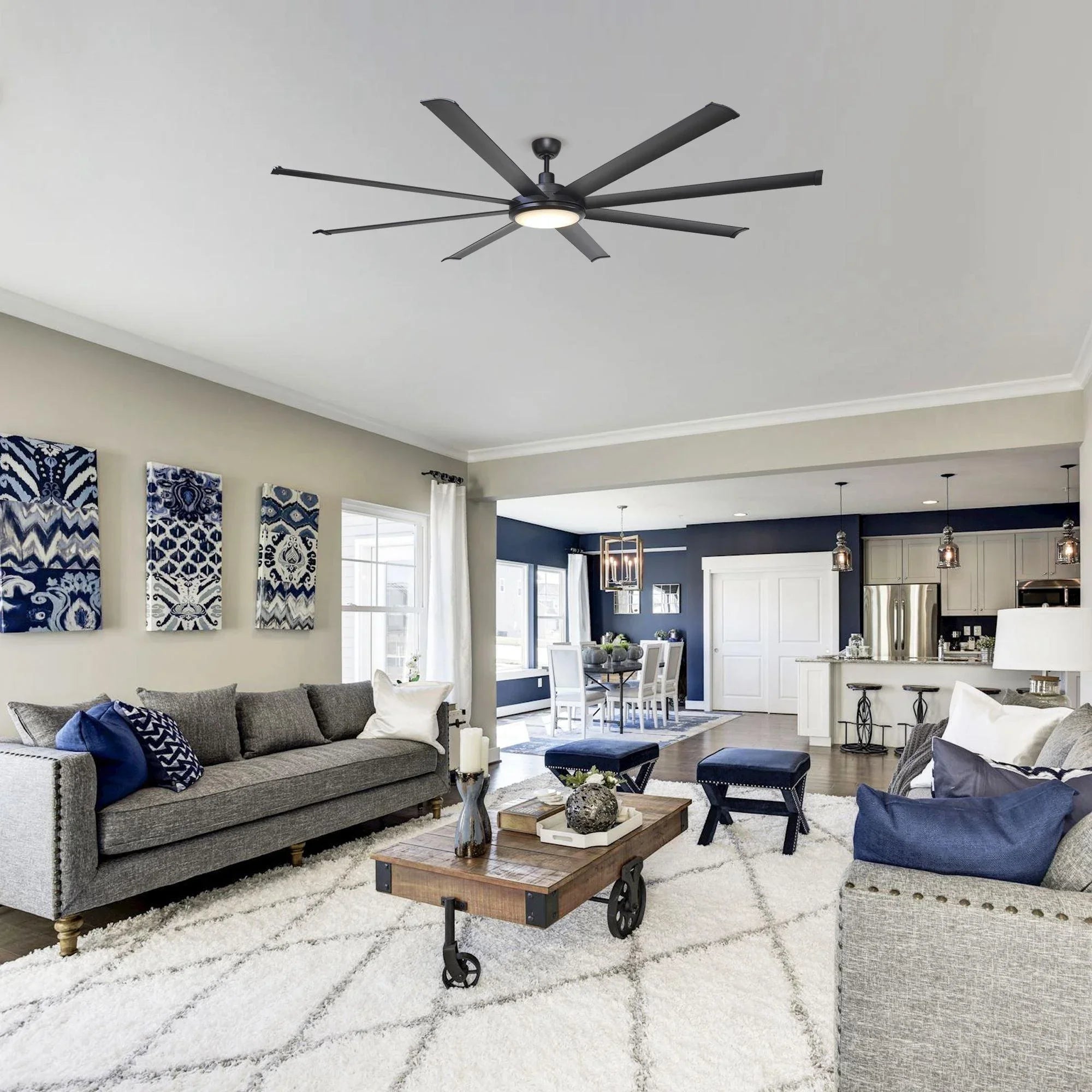 75" Modern DC Motor Downrod Mount Reversible Ceiling Fan with Lighting and Remote Control - ParrotUncle